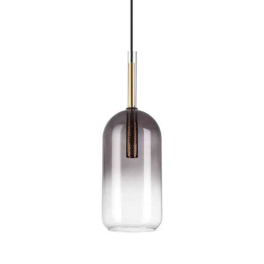 Suspension EMPIRE Cilindro - Hauteur ajustable pour un éclairage personnalisé. Finition dorée élégante avec diffuseur en verre gris.