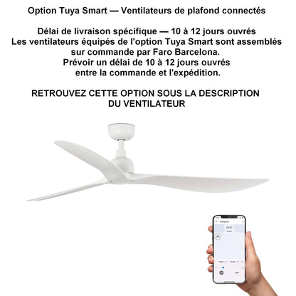 Ventilateur de plafond extérieur OUTWOOD blanc Ø1500 mm, moteur DC silencieux