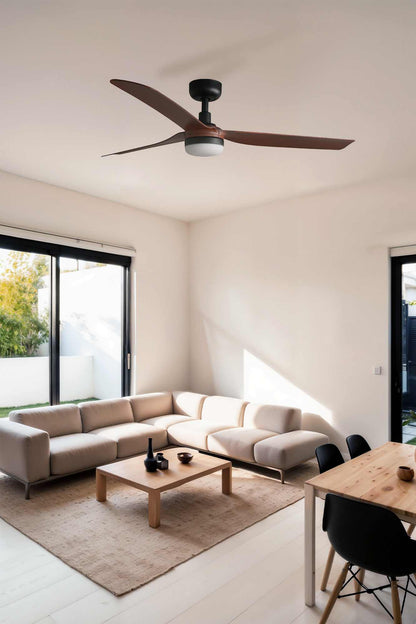 Ventilateur de plafond PUNT noir pales noyer avec luminaire