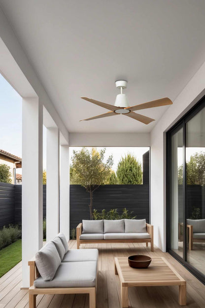 Ventilateur de plafond avec lampe TYPHOON-M blanc/bois