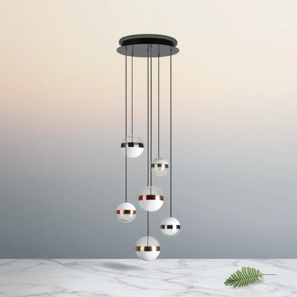 Vue d'ensemble Lustre GALAXY 6 lampes : éclat cosmique pour votre intérieur