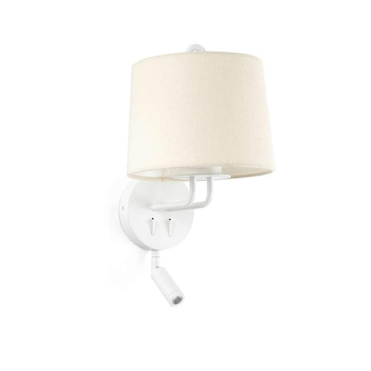 Applique liseuse Applique de chevet avec liseuse MONTREAL blanche avec abat-jour beige Faro Lumisign