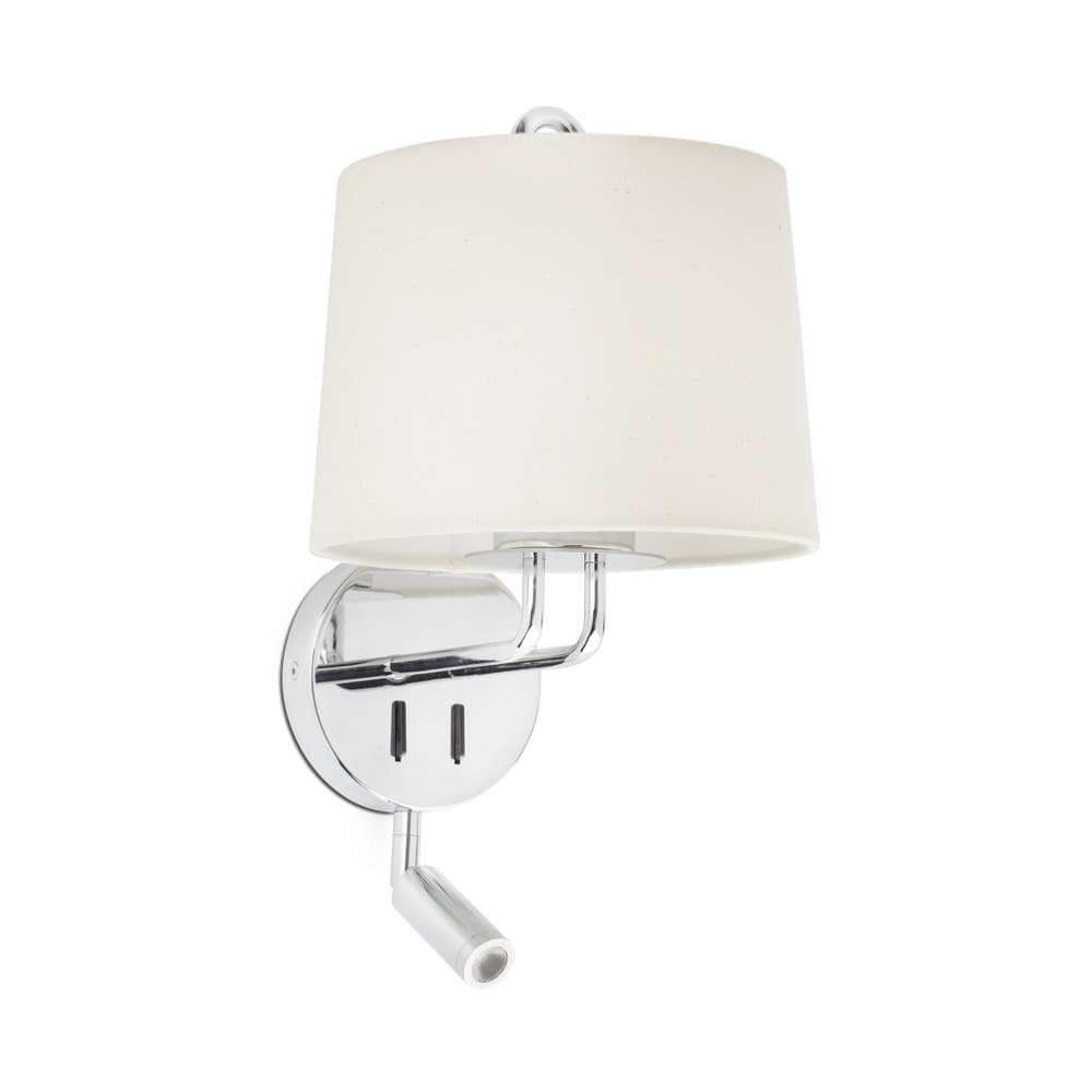 Applique liseuse Applique de chevet avec liseuse MONTREAL chrome avec abat-jour beige Faro Lumisign