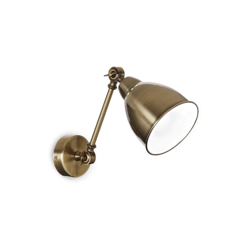 Applique murale orientable NEWTON nickel mat brunie - Bras réglable pour un éclairage personnalisé. Diffuseur blanc émaillé pour une lumière douce.