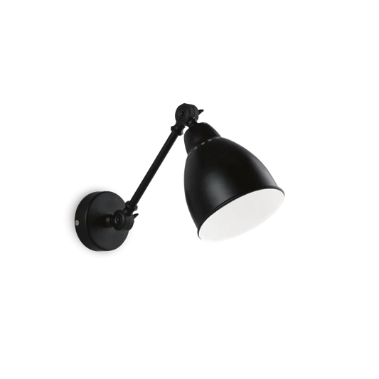 Applique Murale orientable NEWTON noire - Structure en métal avec bras réglable pour un éclairage modulable. Diffuseur blanc émaillé élégant.