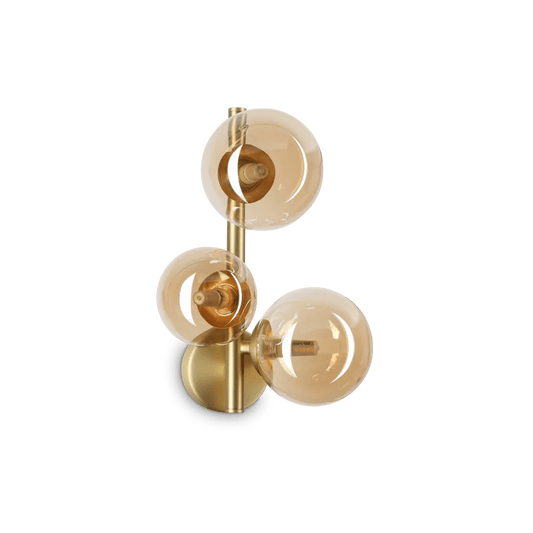 Applique murale PERLAGE AP3 laiton diffuseurs ambré - Éclairez élégamment avec ses 3 sphères en acrylique ambré.