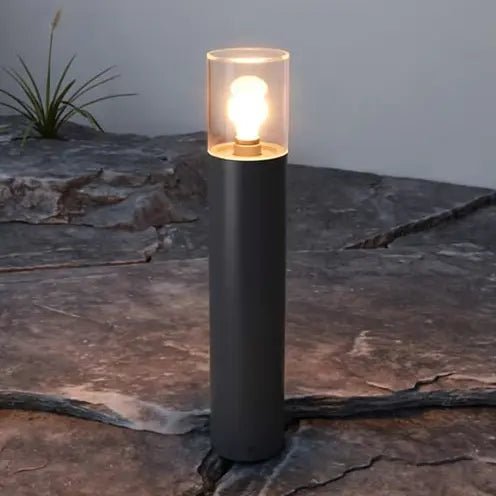 Détail Borne extérieure KILA gris foncé E27 verre transparent IP65, élégance et sécurité