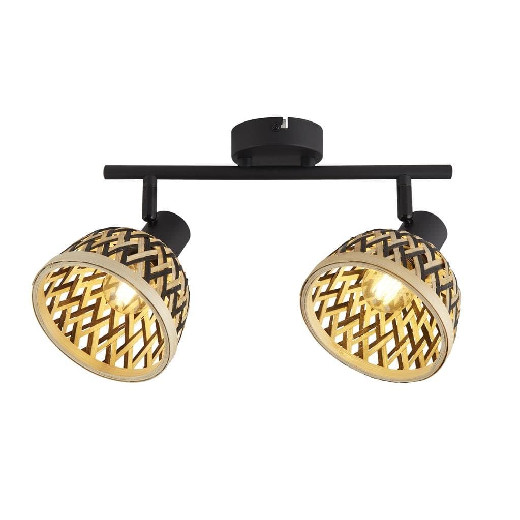 Plafonnier Barre de spots LANCE bambou 2 lampes Marque Searchlight Lumisign