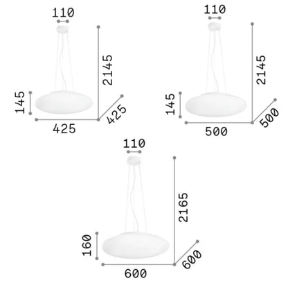 dimensions de la suspension SMARTIES en verre soufflé