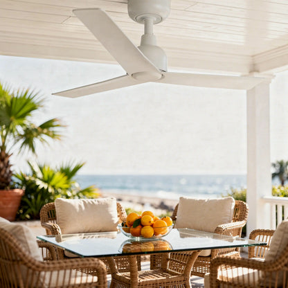 Vue d'ensemble Ventilateur de plafond blanc MARINE IP44 pour terrasse et bord de mer