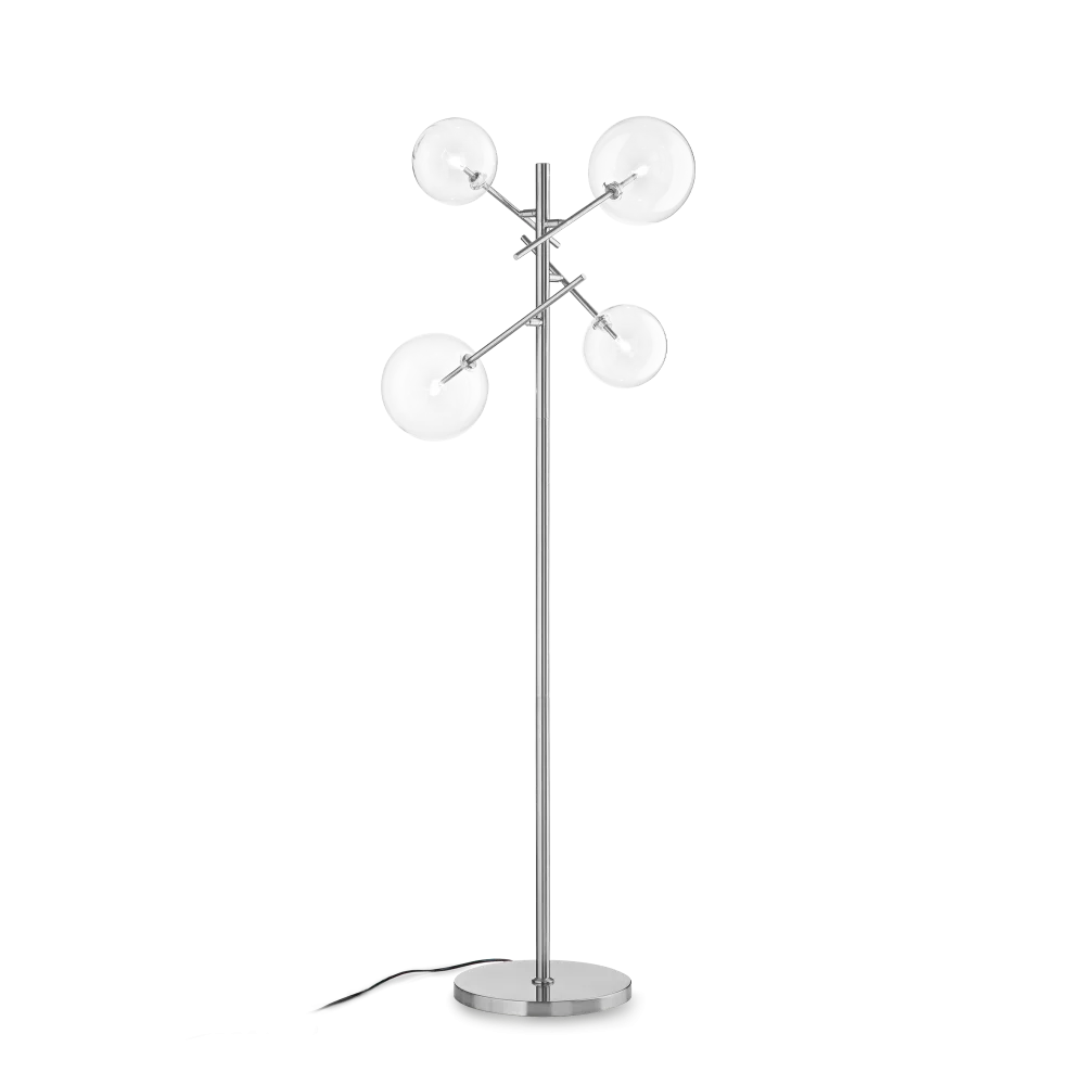 Lampadaire EQUINOXE chrome verres transparents - Éclairez votre intérieur avec style grâce à sa structure en métal chrome. Diffuseurs en verre borosilicaté