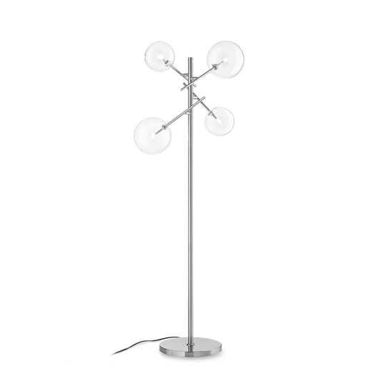 Lampadaire EQUINOXE chrome verres transparents - Éclairez votre intérieur avec style grâce à sa structure en métal chrome. Diffuseurs en verre borosilicaté
