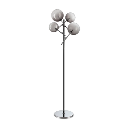 Lampadaire EQUINOXE chrome verres fumés - Éclairez avec style grâce à son design en métal chrome et diffuseurs en verre fumé. Ampoules LED fournies.