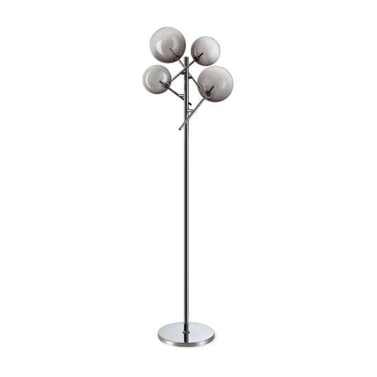 Lampadaire EQUINOXE chrome verres fumés - Éclairez avec style grâce à son design en métal chrome et diffuseurs en verre fumé. Ampoules LED fournies.