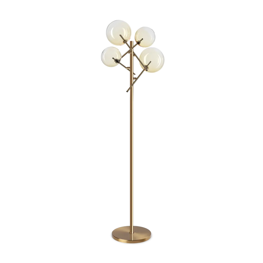 Lampadaire EQUINOXE laiton verres ambrés - Éclairez votre intérieur avec ce lampadaire design en métal laiton et verres ambrés. Durable et LED fournie.