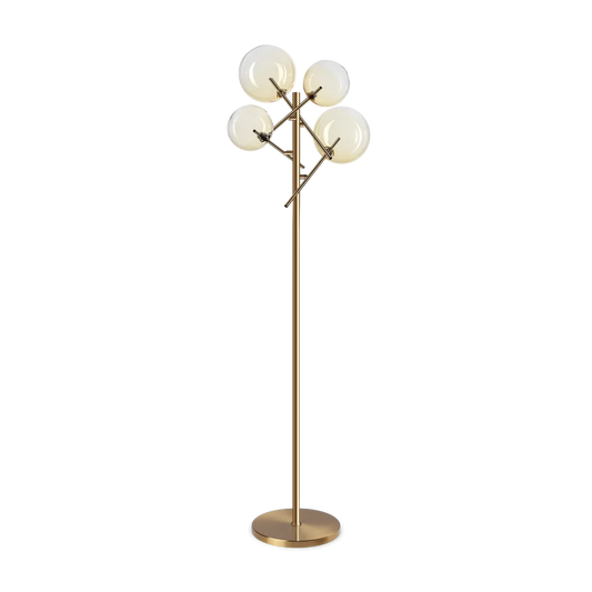 Lampadaire EQUINOXE laiton verres ambrés - Éclairez votre intérieur avec ce lampadaire design en métal laiton et verres ambrés. Durable et LED fournie.