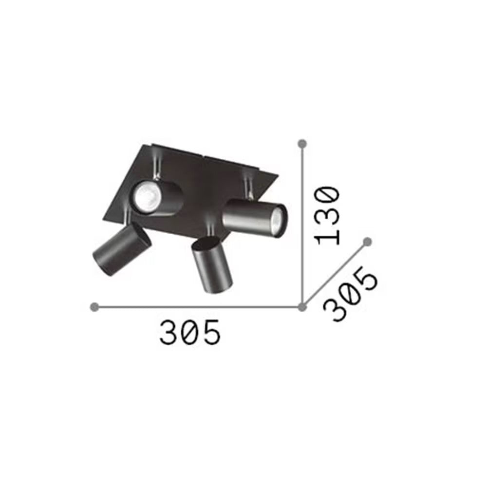 Dimensions spot plafond 4 têtes GU10 305x305mm
