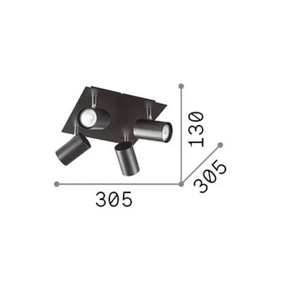 Dimensions spot plafond 4 têtes GU10 305x305mm