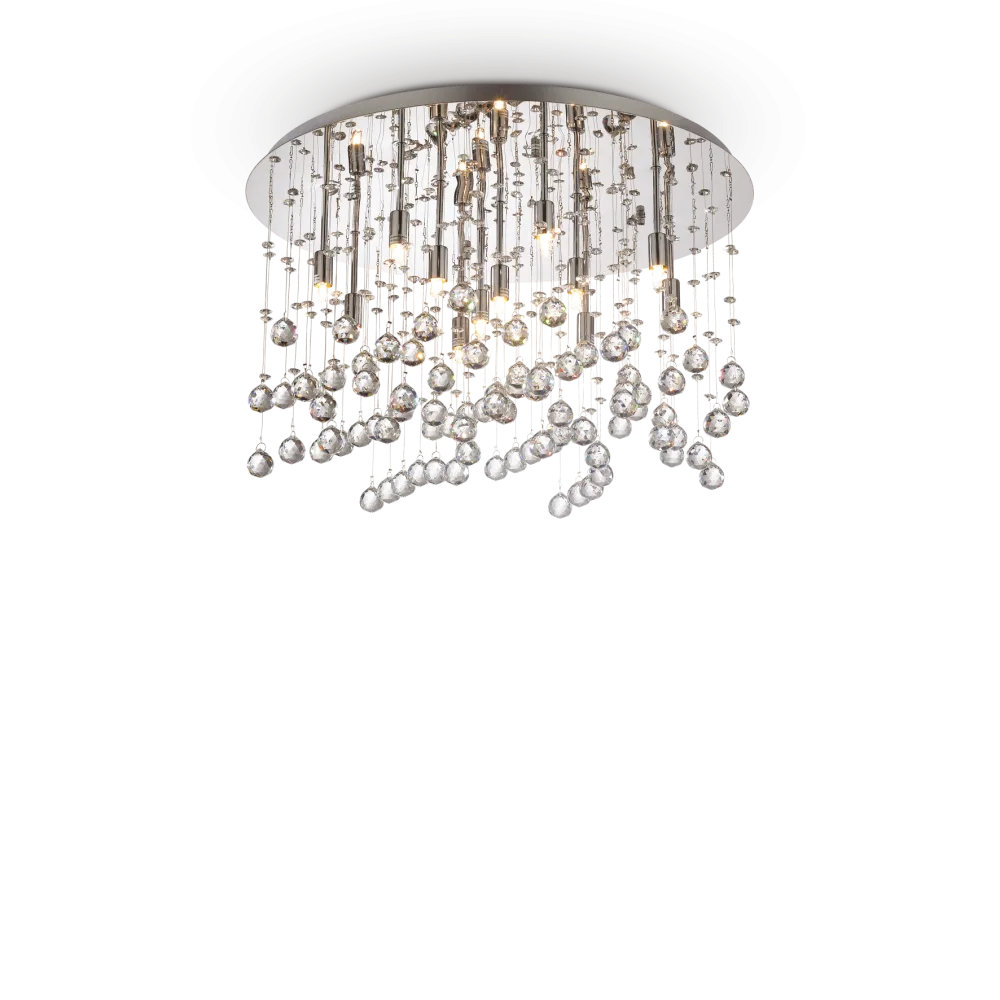 Parfait pour les amateurs de design élégant : notre Plafonnier MOONLIGHT PL12 chrome et pampilles de cristal offre une ambiance lumineuse raffinée.