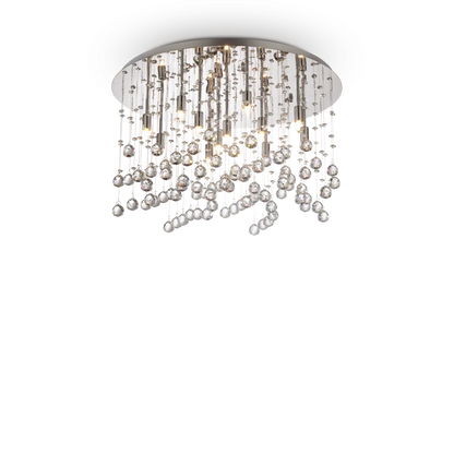 Parfait pour les amateurs de design élégant : notre Plafonnier MOONLIGHT PL12 chrome et pampilles de cristal offre une ambiance lumineuse raffinée.