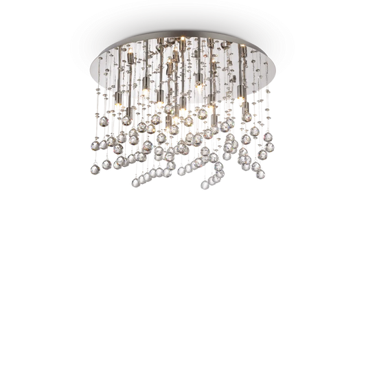 Parfait pour les amateurs de design élégant : notre Plafonnier MOONLIGHT PL12 chrome et pampilles de cristal offre une ambiance lumineuse raffinée.