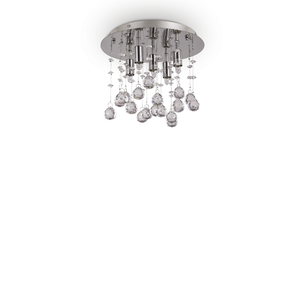 Plafonnier MOONLIGHT PL5 chrome et pampilles de cristal - Éclairez votre intérieur avec style grâce aux pendentifs en cristal.