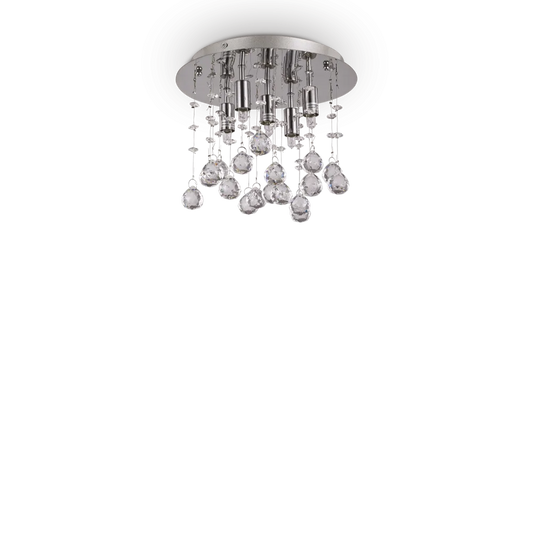 Plafonnier MOONLIGHT PL5 chrome et pampilles de cristal - Éclairez votre intérieur avec style grâce aux pendentifs en cristal.