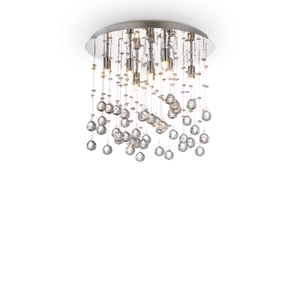 Plafonnier MOONLIGHT PL8 chrome et pampilles de cristal - Éclairez élégamment votre intérieur avec une finition chrome haut de gamme.