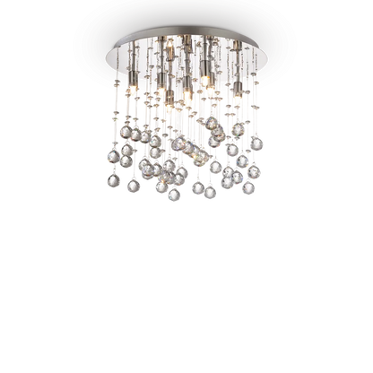 Plafonnier MOONLIGHT PL8 chrome et pampilles de cristal - Éclairez élégamment votre intérieur avec une finition chrome haut de gamme.