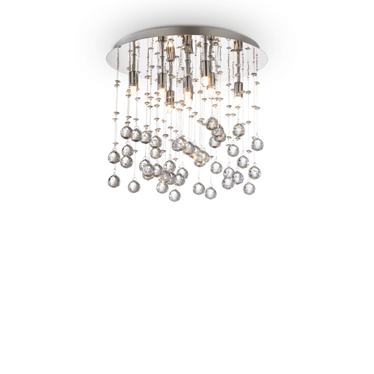 Plafonnier MOONLIGHT PL8 chrome et pampilles de cristal - Éclairez élégamment votre intérieur avec une finition chrome haut de gamme.