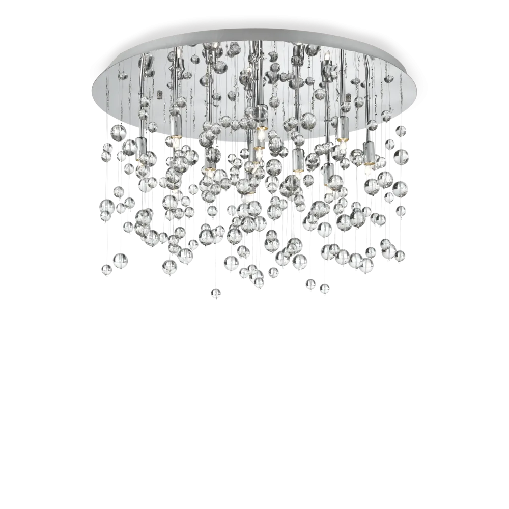 Plafonnier NEVE PL8 chrome et sphères de verre - Plafonnier design en acier chromé avec ampoules LED. Idéal pour éclairer élégamment vos espaces.