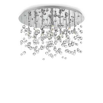 Plafonnier NEVE PL8 chrome et sphères de verre - Plafonnier design en acier chromé avec ampoules LED. Idéal pour éclairer élégamment vos espaces.