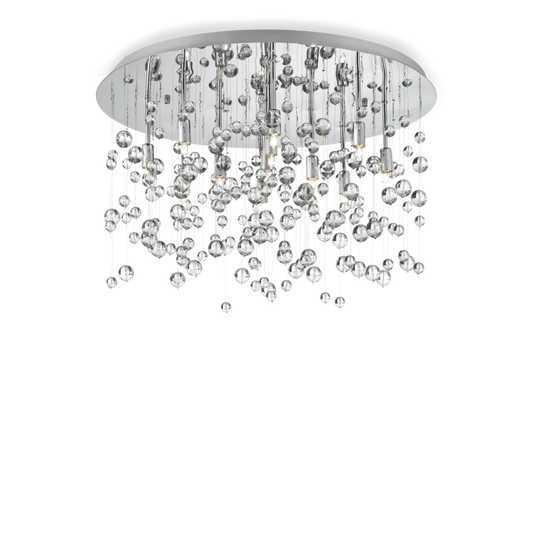 Plafonnier NEVE PL8 chrome et sphères de verre - Plafonnier design en acier chromé avec ampoules LED. Idéal pour éclairer élégamment vos espaces.
