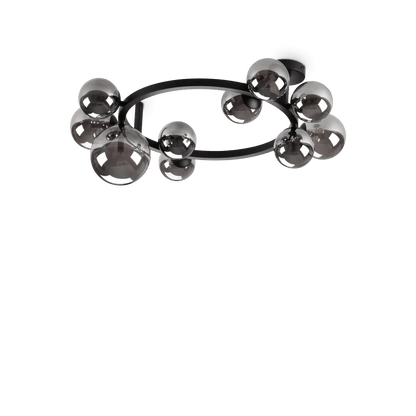 Plafonnier PERLAGE PL10 noire diffuseurs fumé - Luminosité élégante avec 10 sphères en pyrex fumé. Structure métal noir époxy robuste. Idéal-lux