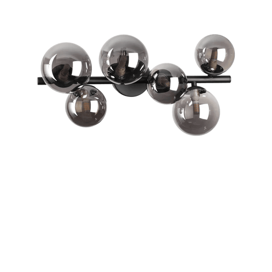 Plafonnier PERLAGE PL6 noire diffuseurs fumé - Éclairez votre intérieur avec style grâce à ses 6 sphères en pyrex fumé.
