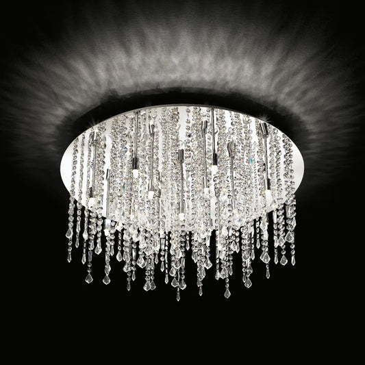 Plafonnier ROYAL PL12 chrome et pampilles de cristal - Éclairez votre intérieur avec style grâce à ses pampilles en cristal poli. Design élégant et moderne.