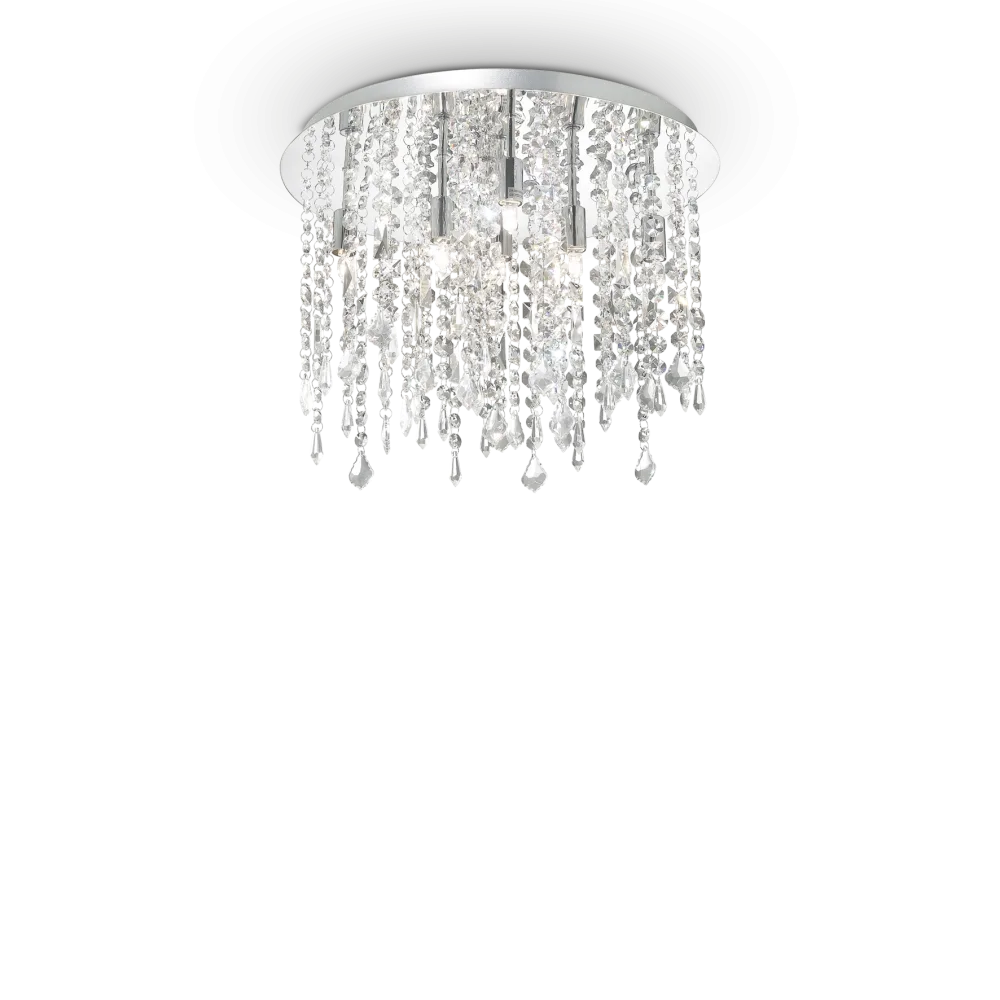 Plafonnier ROYAL PL8 chrome et pampilles de cristal - Éclairez élégamment votre intérieur avec ce plafonnier raffiné. Pampilles en cristal poli pour un style unique.