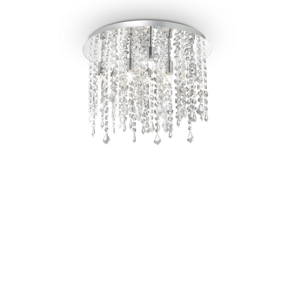 Plafonnier ROYAL PL8 chrome et pampilles de cristal - Éclairez élégamment votre intérieur avec ce plafonnier raffiné. Pampilles en cristal poli pour un style unique.