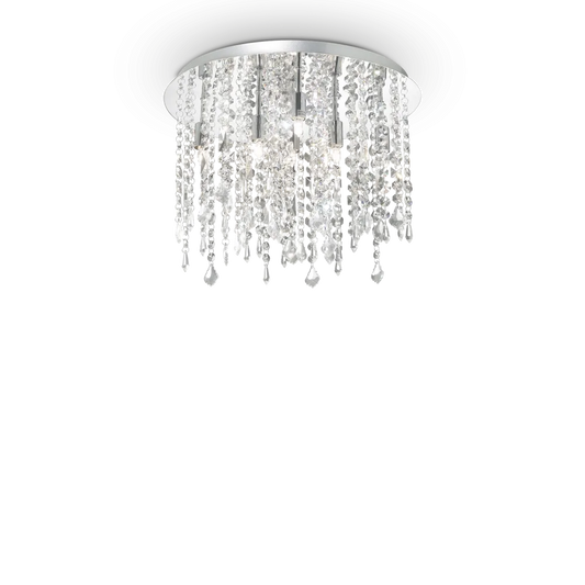 Plafonnier ROYAL PL8 chrome et pampilles de cristal - Éclairez élégamment votre intérieur avec ce plafonnier raffiné. Pampilles en cristal poli pour un style unique.