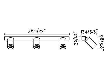 Dimensions Rampe de spots orientables STAN-3 blanc mat
