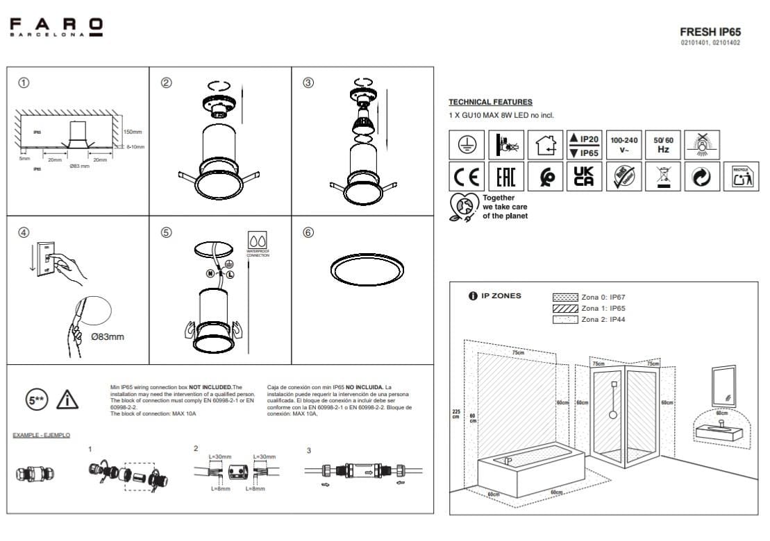 Spot encastrable Spot encastrable FRESH IP65 Blanc Faro Lumisign