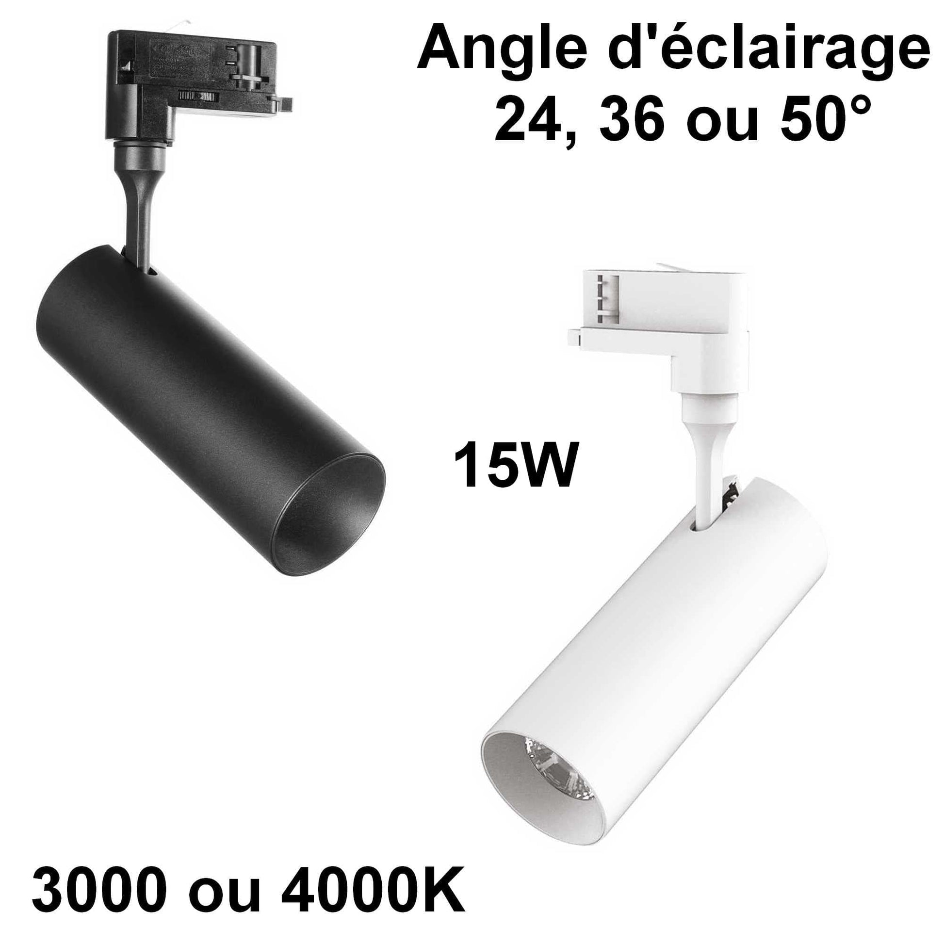 Spot sur rail Spot sur rail 3 allumages SMILE 15W 3000K ou 4000k – Angle 24, 36 ou 50° Idéal-lux Lumisign