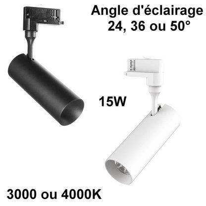 Spot sur rail Spot sur rail 3 allumages SMILE 15W 3000K ou 4000k – Angle 24, 36 ou 50° Idéal-lux Lumisign