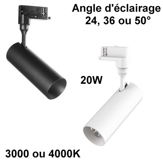 Spot sur rail Spot sur rail 3 allumages SMILE 20W 3000K ou 4000k – Angle 24, 36 ou 50° Idéal-lux Lumisign