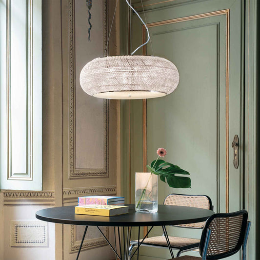 Suspension PASHA-SP10 Ø 550 chrome avec un diffuseur composé de rangées de perles en cristal