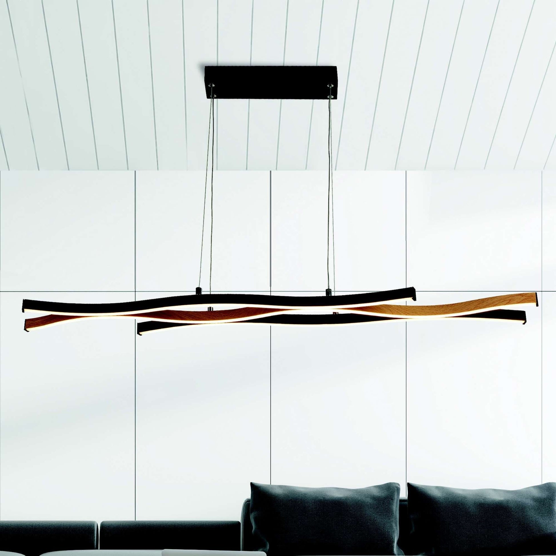 Suspension Suspension BLOOM noir et effet bois Marque Searchlight Lumisign