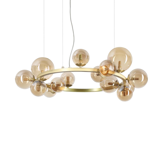 Suspension circulaire PERLAGE SP14 laiton diffuseurs ambré - Apportez une lumière douce et élégante avec ce luminaire suspendu design.