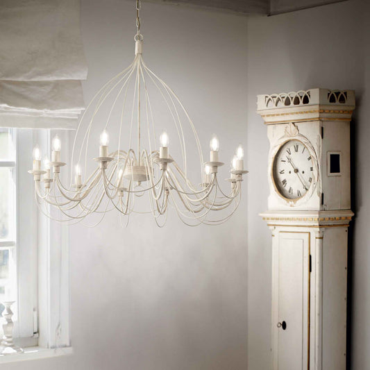 Suspension CORTE-SP12 blanche effet antique - Suspension en métal peint à la main avec finition effet antique. Hauteur ajustable pour un éclairage parfait.