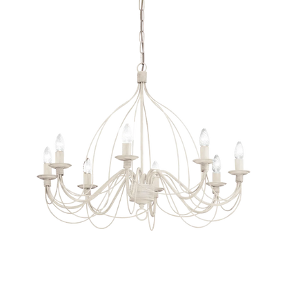 Suspension CORTE-SP8 blanche effet antique - Monture en métal artisanal avec finition peinte à la main. Hauteur ajustable pour un éclairage parfait.