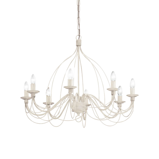 Suspension CORTE-SP8 blanche effet antique - Monture en métal artisanal avec finition peinte à la main. Hauteur ajustable pour un éclairage parfait.
